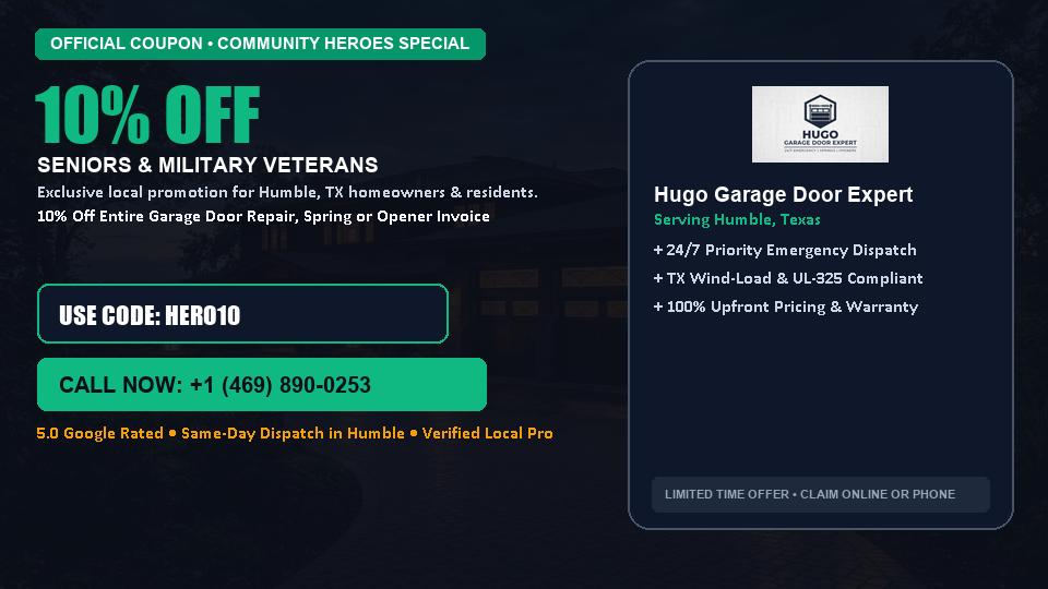 10% OFF Senior, Military & First Responder Discount in Humble, TX - Hugo Garage Door Expert