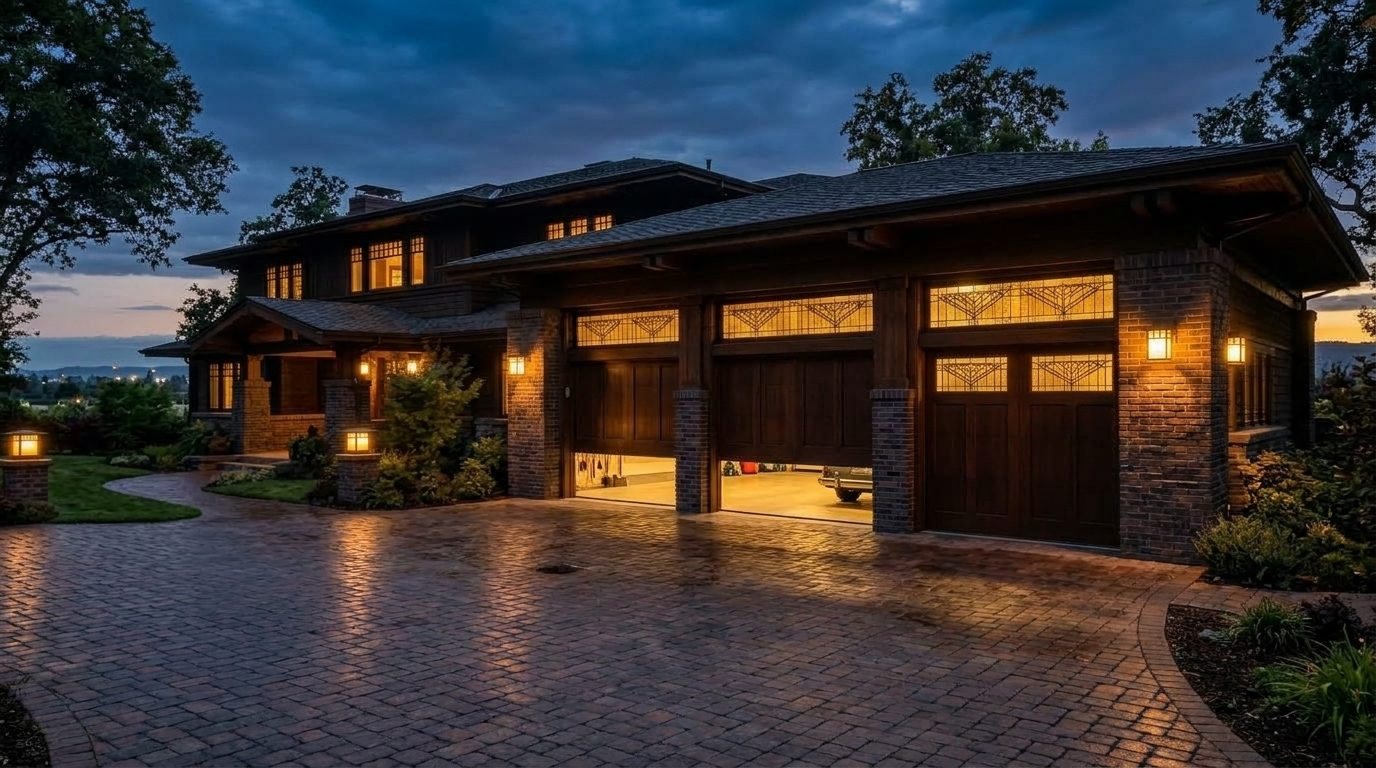 Hugo Garage Door Expert Garage Door Gliding Open Revealing Warm Illuminated Interior